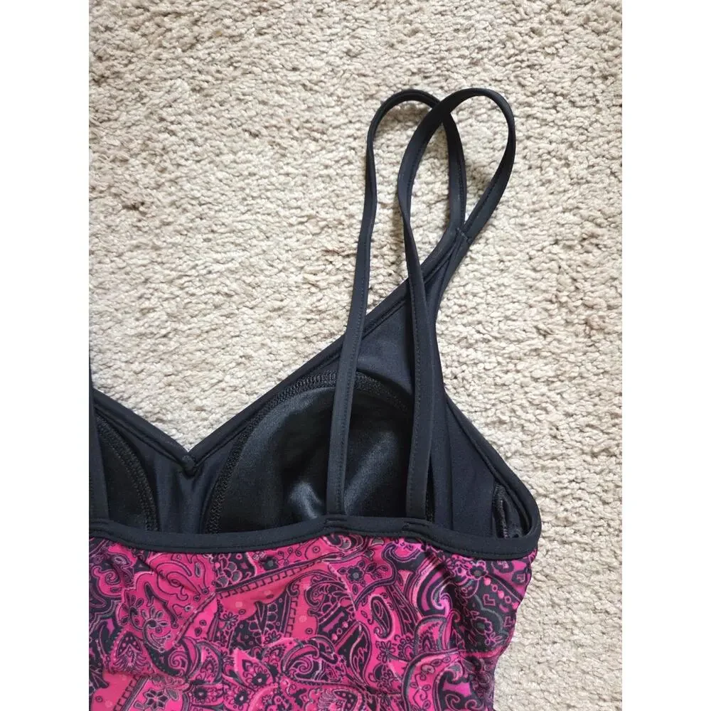 Miraclesuit Magenta Pink Paisley Tummy Control One-Piece Swimsuit Women's Size 8
